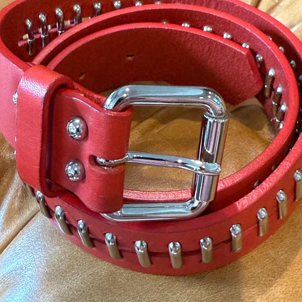 Fendi Red with  Silvertone accents Vintage 1990's belt EUC - Picture 12 of 16
